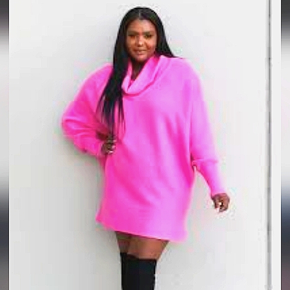 DAVI & DANI Vibrant Pink Cowl Neck Mini Dress Plus Size 3XL NWT - Picture 2 of 9